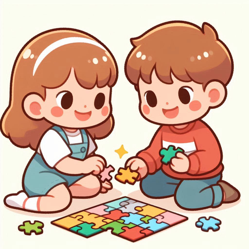 Colorful jigsaw puzzle pieces - educational games for kids